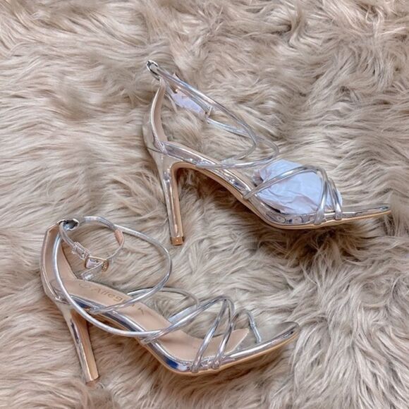 Allegra K Silver Open Toe Ankle Strappy Stiletto Heel Sandals Holiday Party Shoe - Picture 2 of 15